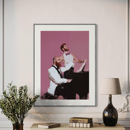 Concerto for Two Beards – Gay Couple Art Print, Bearded Men at Piano, Queer Oil Painting Style Wall Decor (Unframed)