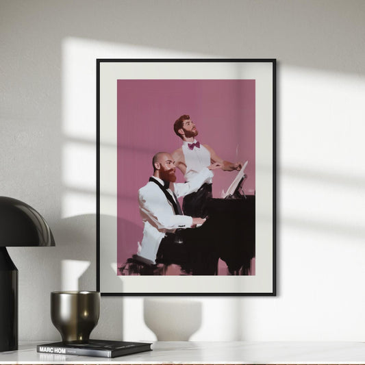 Concerto for Two Beards – Gay Couple Art Print, Bearded Men at Piano, Queer Oil Painting Style Wall Decor (Unframed)