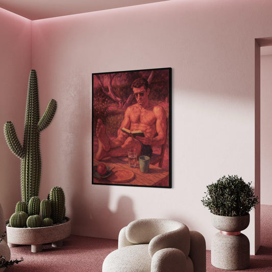 Afternoon Sunshine - Queer Art Print | Gay Man Reading in Garden by Gay Artist | Unframed 200gsm Matte LGBTQ+ Wall Decor