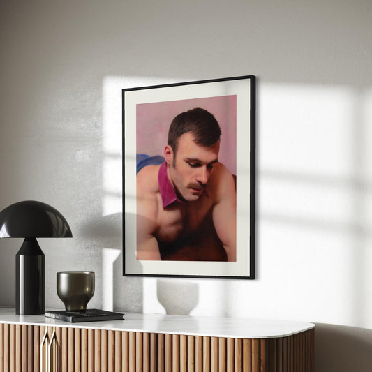 Pink Collar Crime - Queer Wall Art Print | Gay Oil-Style Portrait with Velvet Collar | Unframed 200gsm Matte Paper LGBTQ+ Decor