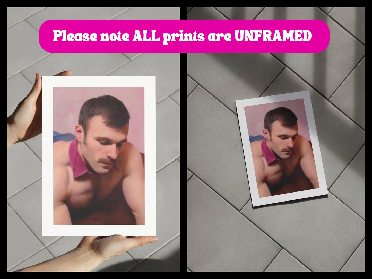 Pink Collar Crime - Queer Wall Art Print | Gay Oil-Style Portrait with Velvet Collar | Unframed 200gsm Matte Paper LGBTQ+ Decor