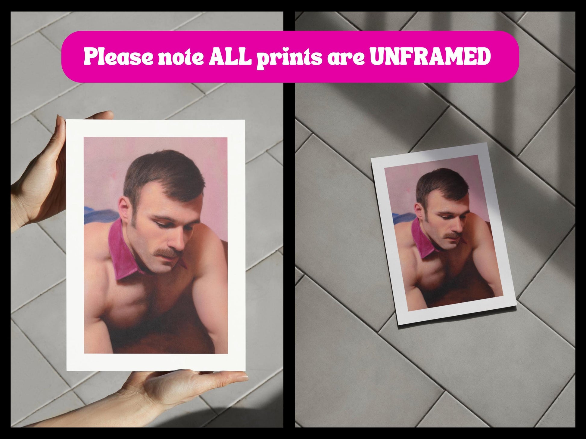Pink Collar Crime - Queer Wall Art Print | Gay Oil-Style Portrait with Velvet Collar | Unframed 200gsm Matte Paper LGBTQ+ Decor