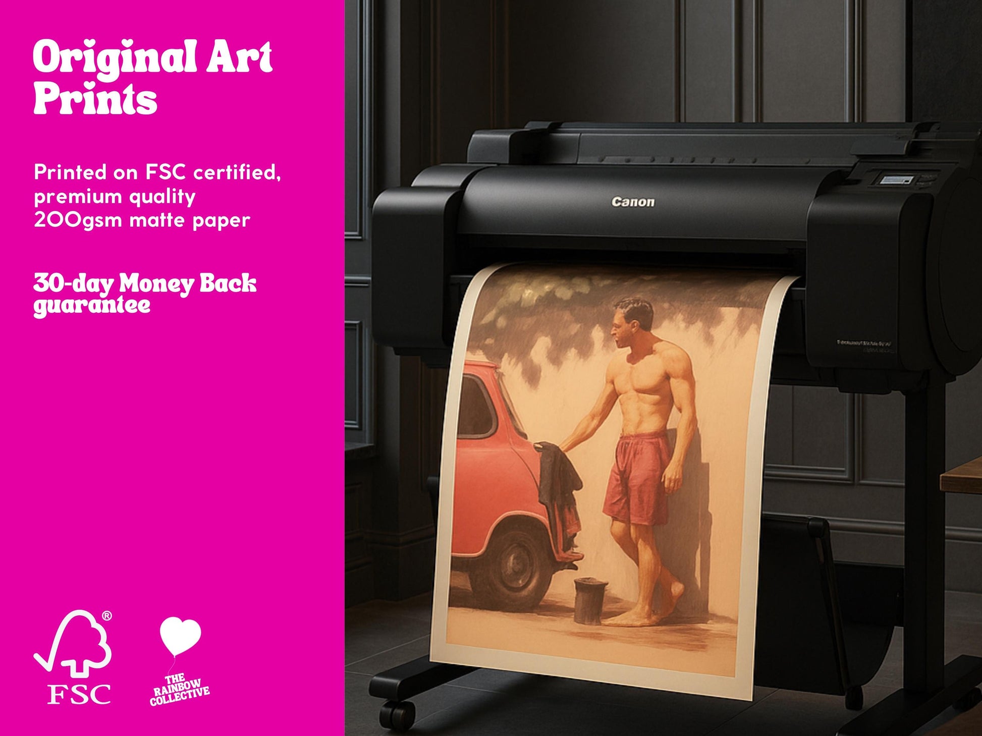 Pink Collar Crime - Queer Wall Art Print | Gay Oil-Style Portrait with Velvet Collar | Unframed 200gsm Matte Paper LGBTQ+ Decor