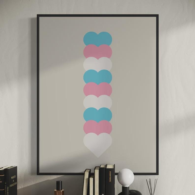 Framed Trans Flag Art Print, Trans Pride Wall Art, LGBTQ+ Decor, Transgender Pride Poster, Minimalist Trans Flag Print