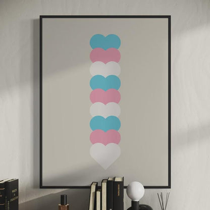 Framed Trans Flag Art Print, Trans Pride Wall Art, LGBTQ+ Decor, Transgender Pride Poster, Minimalist Trans Flag Print