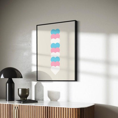Framed Trans Flag Art Print, Trans Pride Wall Art, LGBTQ+ Decor, Transgender Pride Poster, Minimalist Trans Flag Print