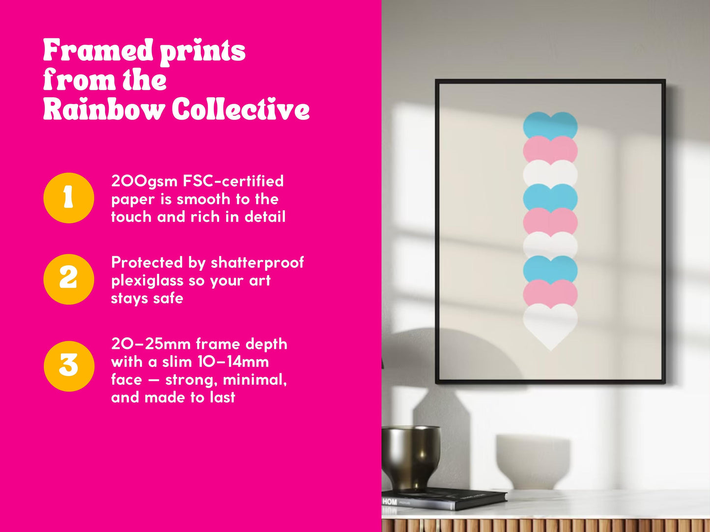 Framed Trans Flag Art Print, Trans Pride Wall Art, LGBTQ+ Decor, Transgender Pride Poster, Minimalist Trans Flag Print