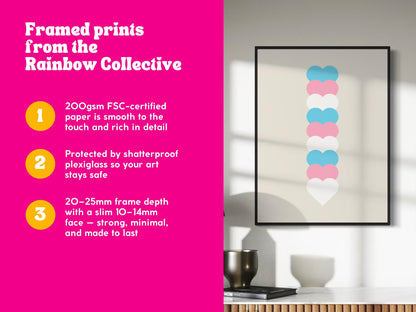 Framed Trans Flag Art Print, Trans Pride Wall Art, LGBTQ+ Decor, Transgender Pride Poster, Minimalist Trans Flag Print