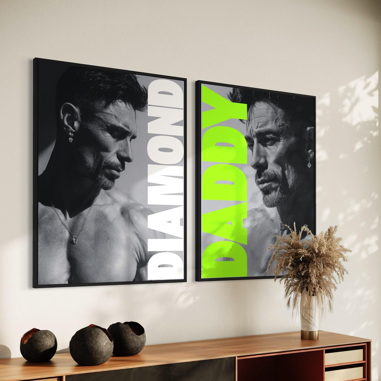 Daddy Print - Queer Art Poster, Diamond Daddy Duo (1 of 2), Gay Male Wall Art, Black & White Pride Decor, Bold Poster Gift for Him
