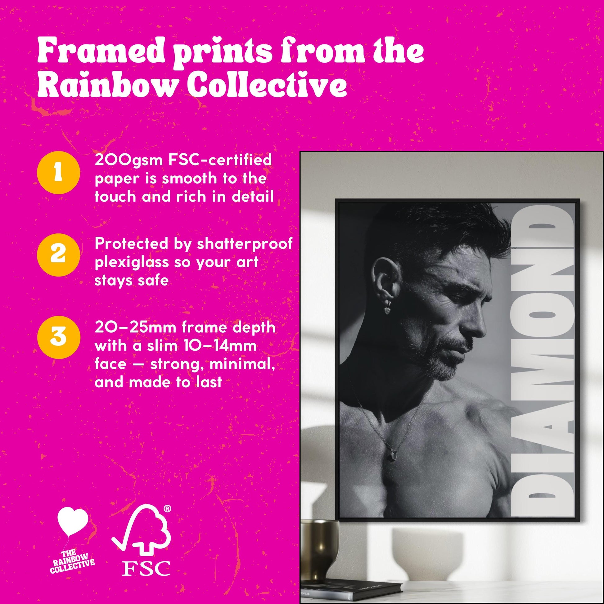 Diamond Print - Queer Art Poster, Diamond Daddy Duo (2 of 2), Gay Male Wall Art, Black & White Pride Decor, Bold Poster Gift for Him