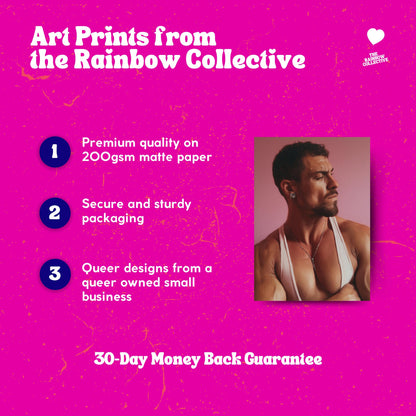 Diamond Gaze Art Print - Muscular Gay Male Portrait | Masculinity made queer Wall Art | LGBTQ Home Decor | Unframed 200gsm Matte Paper Print