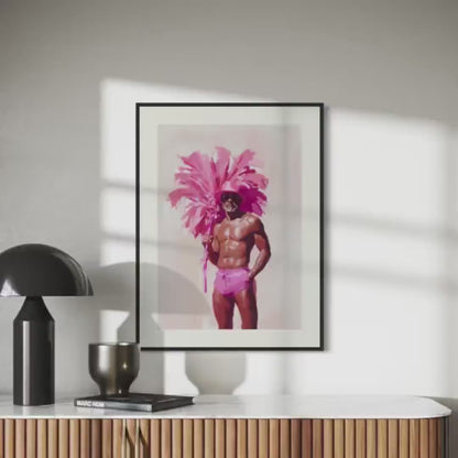 FIESTAAA - Bold and Fabulous Queer Art Print, Pink Feather Statement Artwork, LGBTQ+ Home Décor, Unframed Premium Matte Print