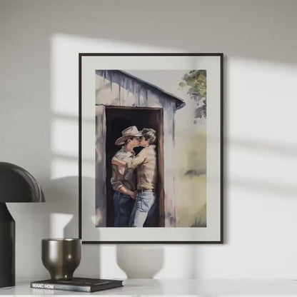 Midwest Fantasy – Queer Cowboy Watercolor Print | Romantic Western Art | Rustic LGBTQ+ Love | Gay Country Aesthetic Wall Art