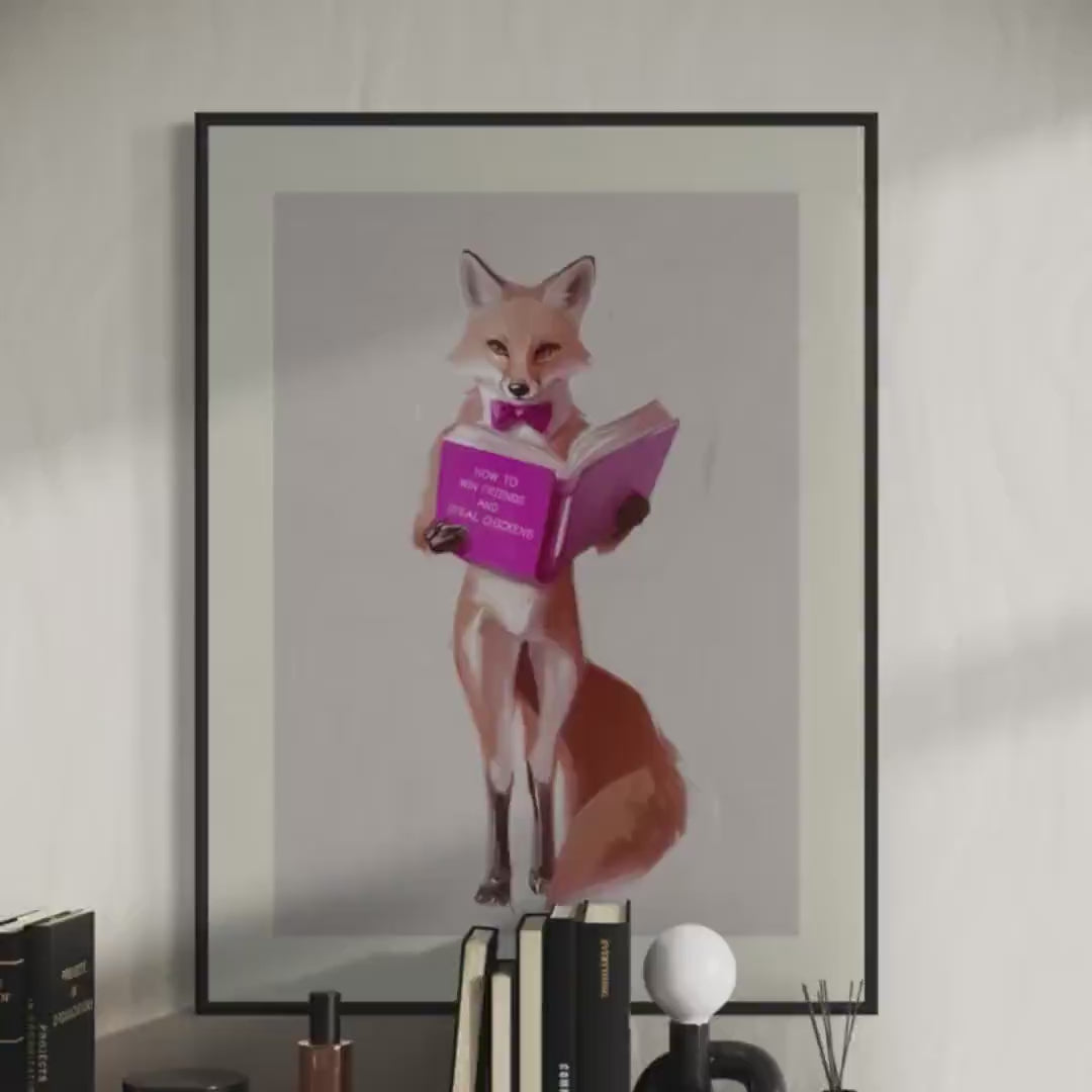 How to Win Friends and Steal Chickens - Cheeky Queer Art Print, Fox Reading Poster, LGBTQ+ Wall Decor, Premium Matte Artwork