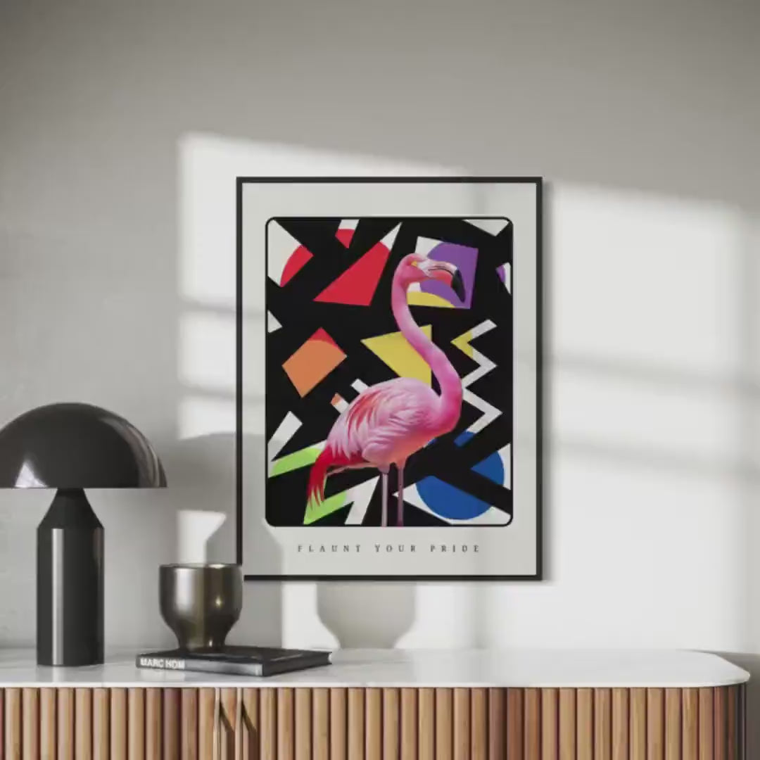 Flaunt Your Pride Flamingo Art Print - Modern Queer Minimalist Decor, LGBTQ+ Rainbow Artwork, Vibrant Poster for Lovers of Gay Pride