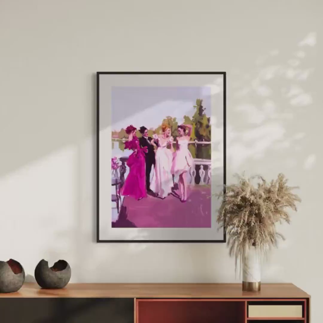 Sapphic Summer Soirée Art Print – Vibrant Queer Artwork Celebrating Love and Joy | Premium 200gsm Matte Poster, Unframed LGBTQ+ Decor