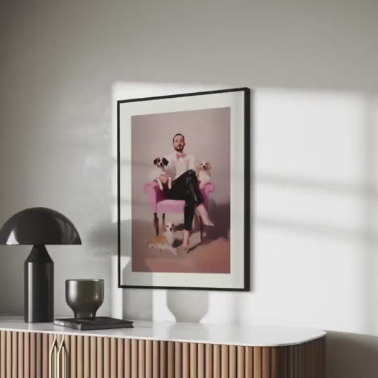 Paws & Poise – Queer Oil Painting Print | LGBTQ+ Art | Glamorous Gay Home Decor | Elegant Dog Lover Wall Art | 200gsm Unframed Print