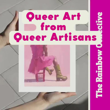 Off Duty – Queer Art Print | Pink Oil Painting of Life Model in Boots | Gay Wall Art, Soft Masculinity – Unframed Matte Poster