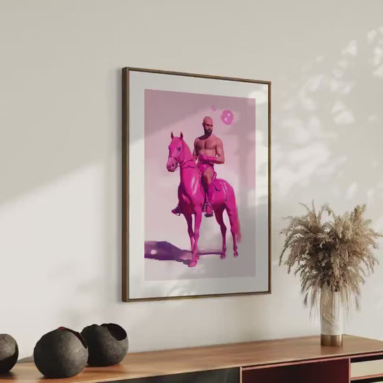 Pink Pony Fantasy – Queer Cowboy Art Print, Campy Horse Artwork, Gay Western Decor, Playful LGBTQ+ Wall Art, Bold & Flamboyant