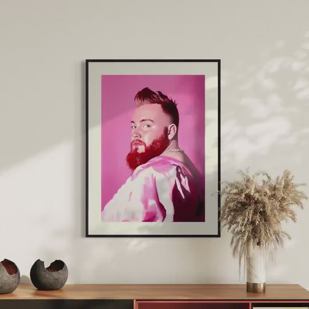Pink Steel – Bold Queer Art Print, Campy LGBTQ+ Decor, Gay Bear Wall Art, Fierce Portrait, Pride Aesthetic, Statement Artwork