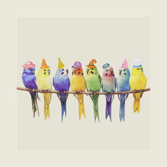 Rainbow Parakeet Party Print | Fun Bird Art with Rainbow Colours | Fun Wall Decor | Unframed Premium Paper | Perfect for Bird Lovers