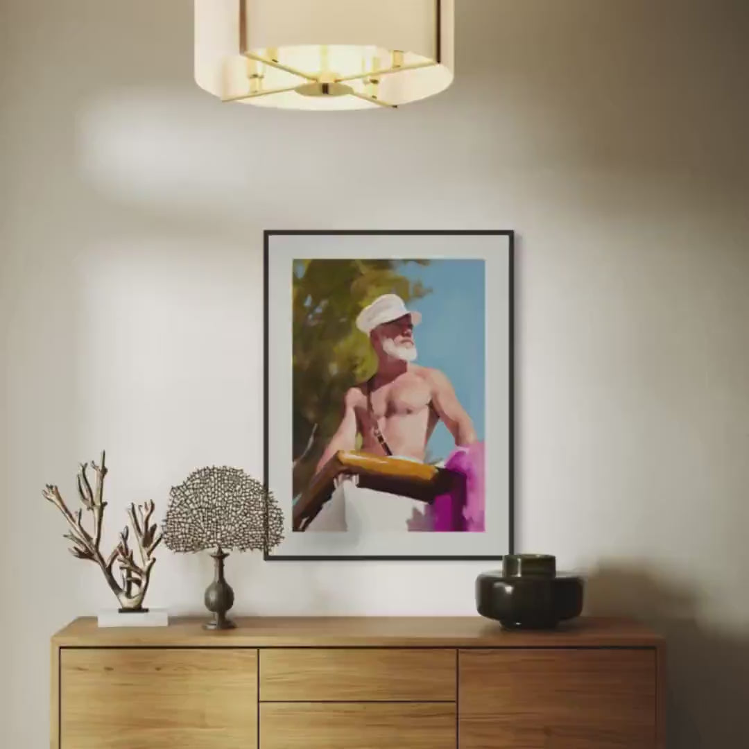Silver Sailor Oil Painting Print – Bold Queer Art, Nautical LGBTQ+ Decor, Premium Unframed 200gsm Matte Paper, Gay Wall Art