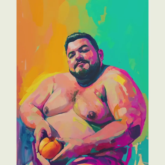 Peachy Bear Bliss Art Print | Bold Queer Art on Premium Matte Paper | LGBTQ+ Body Positivity Wall Decor | Unframed Pride Print
