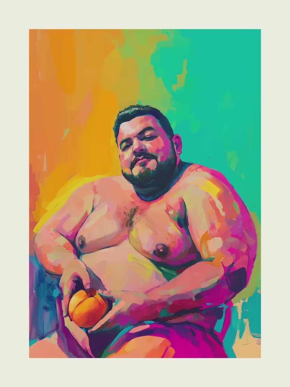 Peachy Bear Bliss Art Print | Bold Queer Art on Premium Matte Paper | LGBTQ+ Body Positivity Wall Decor | Unframed Pride Print