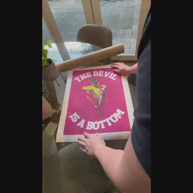 The Devil is a Bottom - Bold LGBTQ+ Art Print, White & Pink Graphic Poster, Funny Art Print