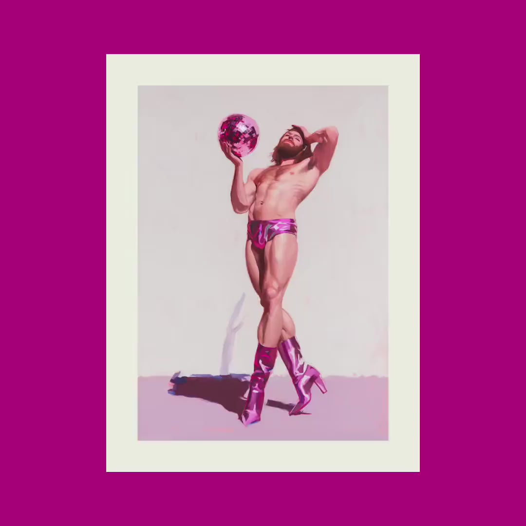 Damsel at the Disco Art Print - Bold LGBTQ+ Wall Art in Pink Heels - Ribbon & Resilience Collection - Queer Pride Poster