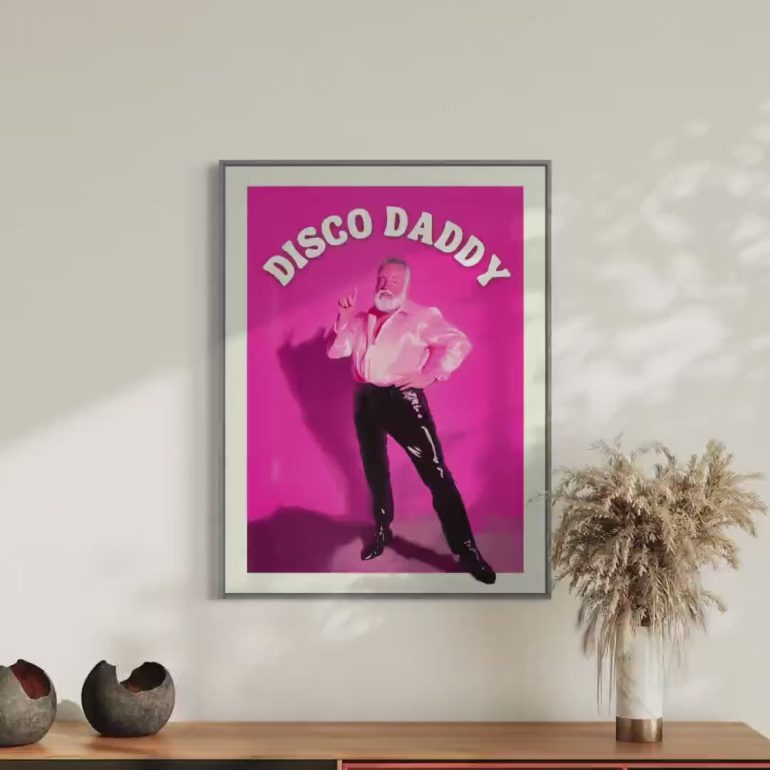 Disco Daddy – Retro Gay Art Print, Campy Wall Decor, Queer Aesthetic, LGBTQ+ Poster, Funky Home Art, Pink 70s Inspired Artwork