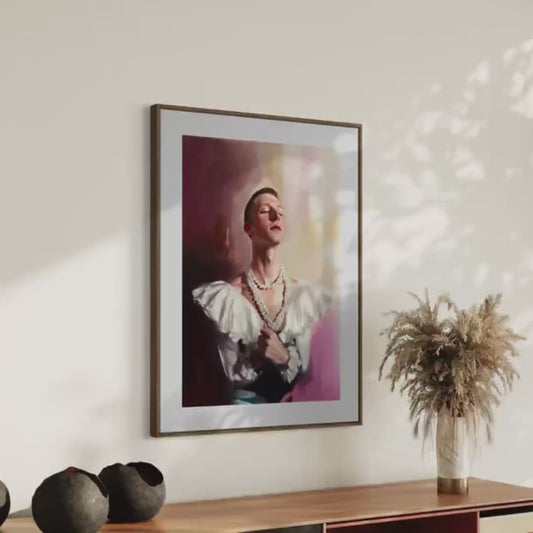 Pearl Daydream – Elegant Queer Oil Painting Print | LGBTQ+ Art | Vintage Glam Wall Art | Baroque Aesthetic | 200gsm Unframed Print