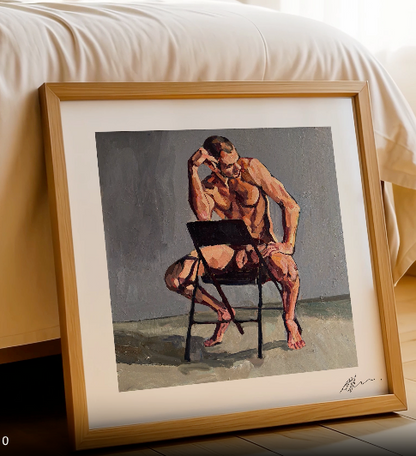 Johnny astride a chair (2025) by Andy Sylvester