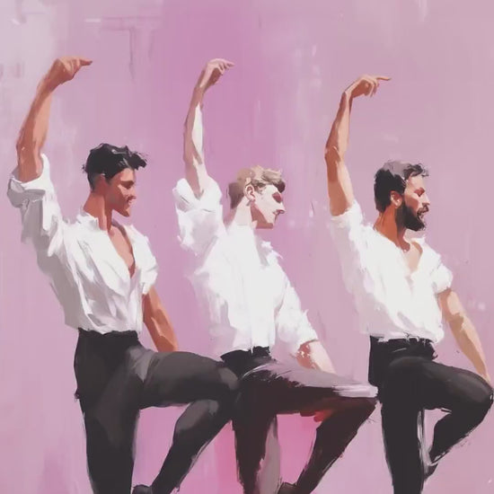 Ensemble en Pointe – Queer Ballet Oil Painting Print | LGBTQ+ Dance Wall Art | Gay Pointe Shoe Poster – Unframed Matte Art Print
