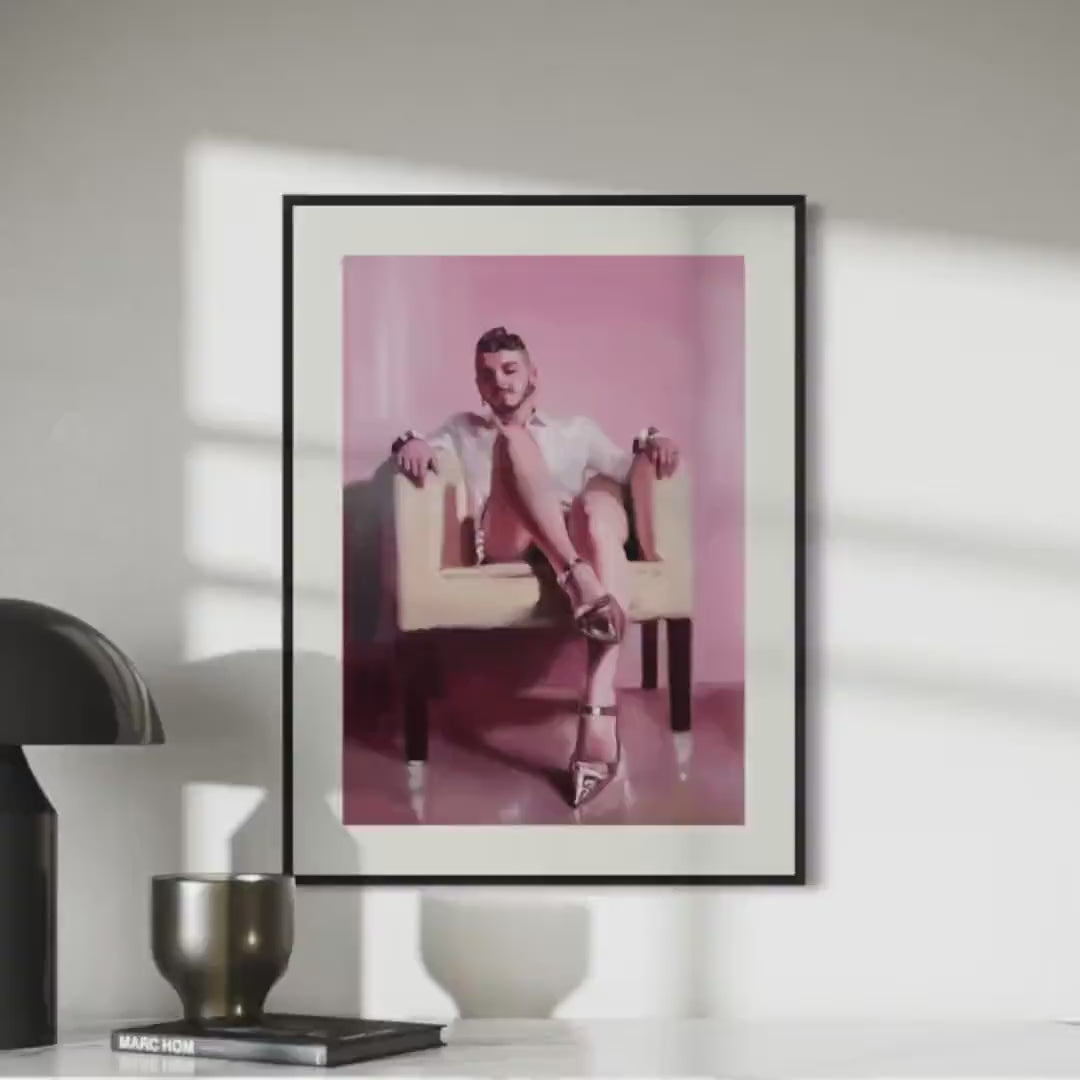 Sitting Pretty – Queer Oil Painting Print | Glamorous & Playful Art for Bold, Proud Walls | LGBTQ+ Art Print, Pink Aesthetic Decor