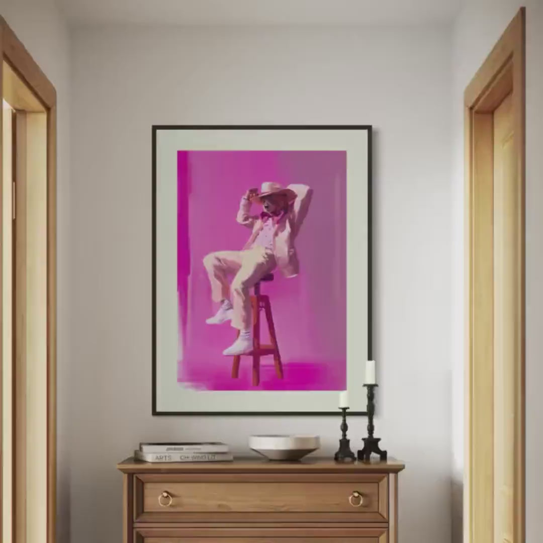 The Bear-y Stylish Cowboy - Queer Cowboy Art Print, Cheeky LGBTQ+ Wall Decor, Pink and Bold Poster for Queer Spaces