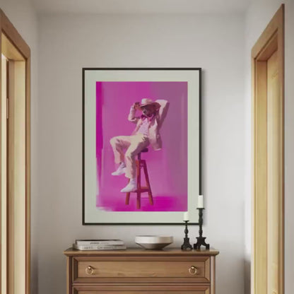 The Bear-y Stylish Cowboy - Queer Cowboy Art Print, Cheeky LGBTQ+ Wall Decor, Pink and Bold Poster for Queer Spaces