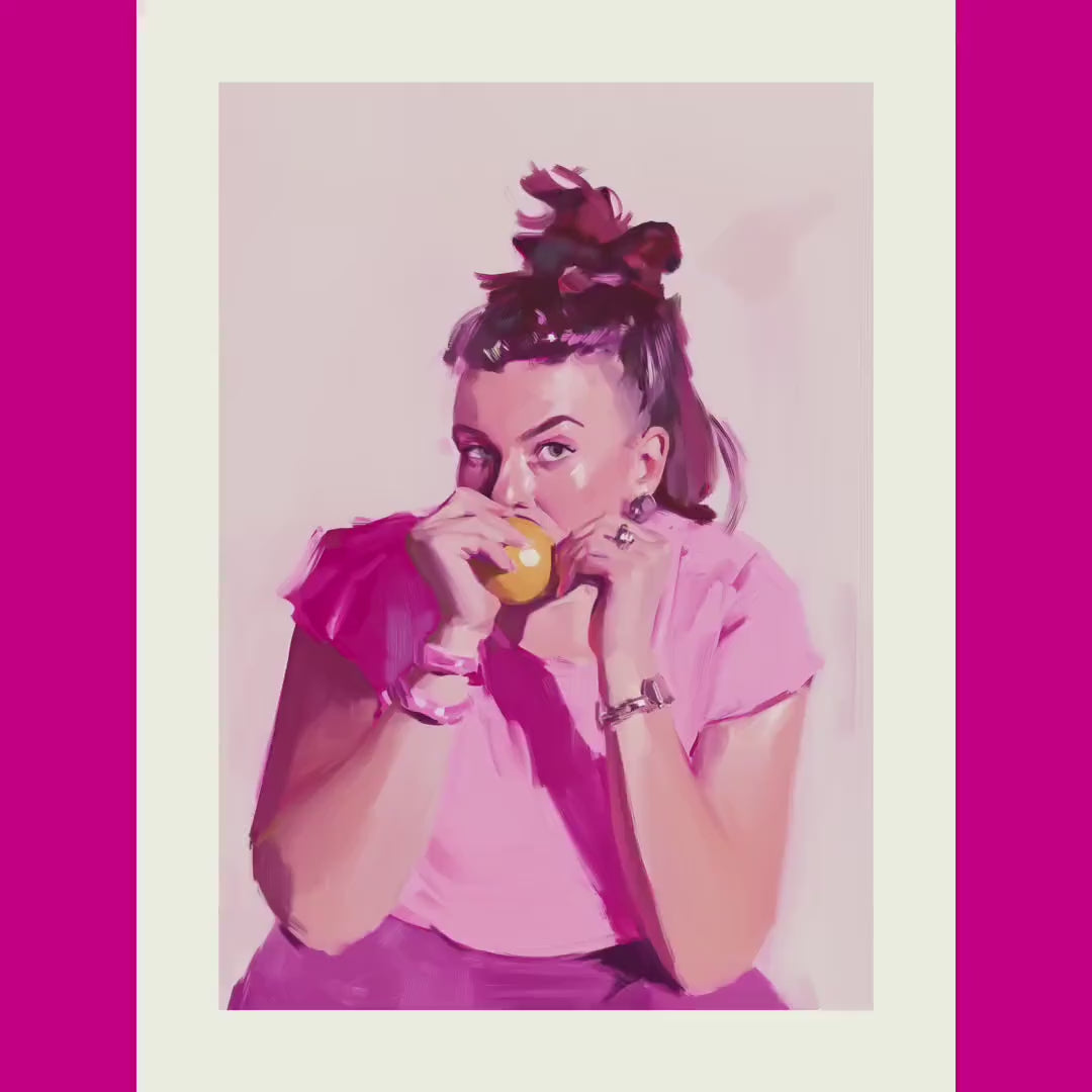 Lizzie - Modern Watercolour Portrait in Pink | Cozy, Contemporary and non-conformist | 200gsm Matte Unframed Wall Art, Unique Gift Idea