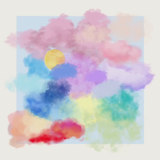 Dreamy Pastel Cloud Art Print | Watercolour Rainbow Clouds with Sun | Peaceful Wall Decor | Unframed Premium Matte Print for Home & Office