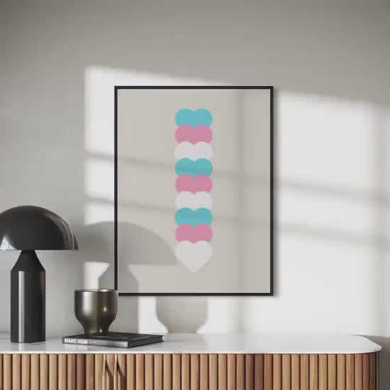 Framed Trans Flag Art Print, Trans Pride Wall Art, LGBTQ+ Decor, Transgender Pride Poster, Minimalist Trans Flag Print