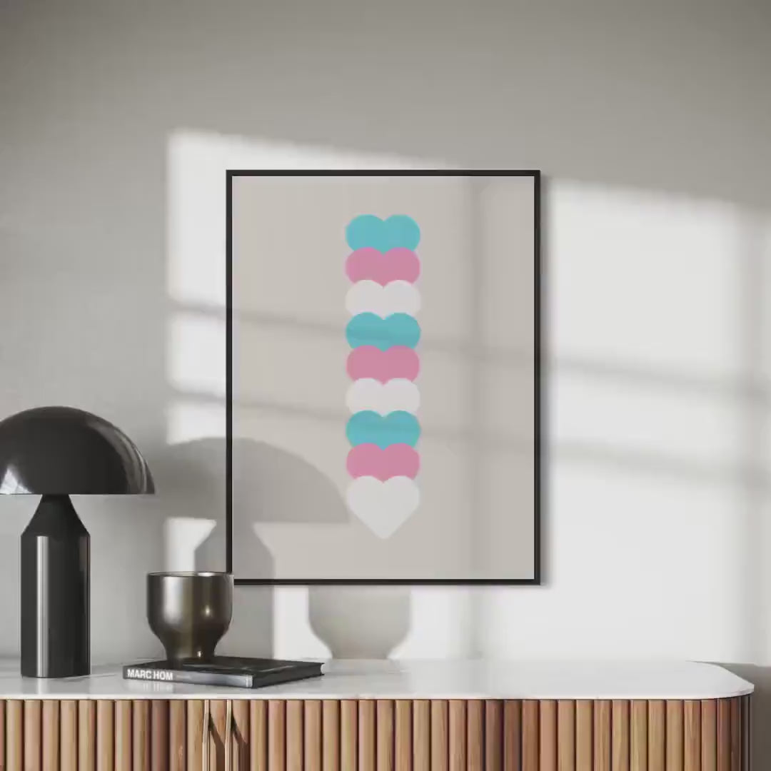 Framed Trans Flag Art Print, Trans Pride Wall Art, LGBTQ+ Decor, Transgender Pride Poster, Minimalist Trans Flag Print