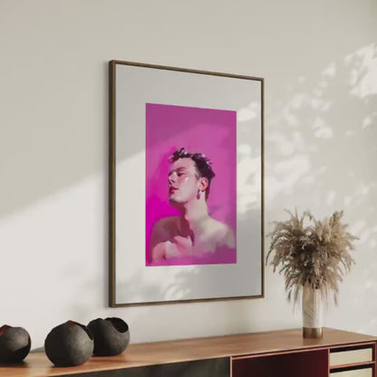 Gay With a Pearl Earring – Queer Portrait Print, Bold Pink Wall Art, Premium Matte Paper Unframed LGBTQ+ Decor