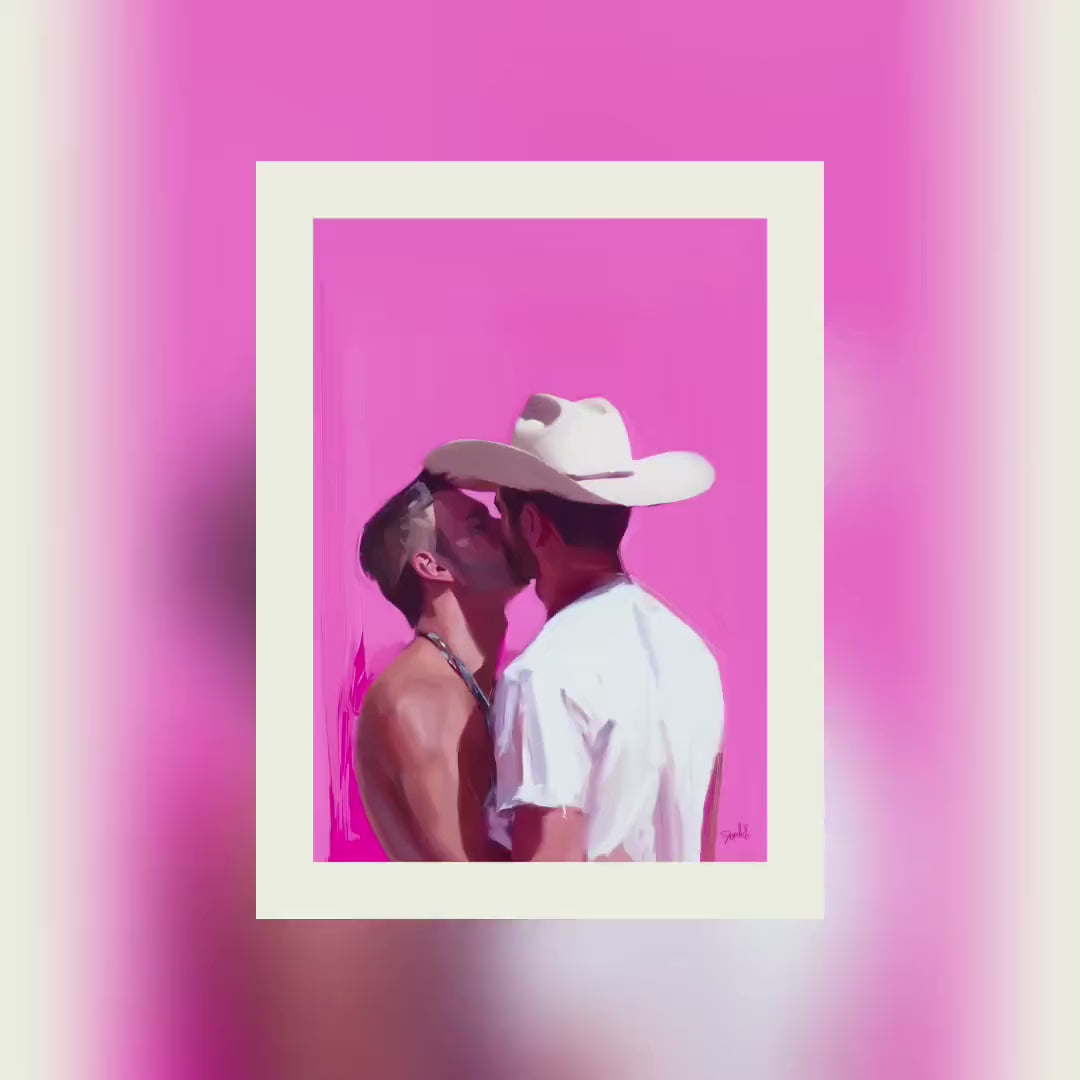 Lovers in the West Art Print – LGBTQ+ Western Love, Queer Pride Decor, Cowboy Romance Artwork, Unframed Premium Matte Print