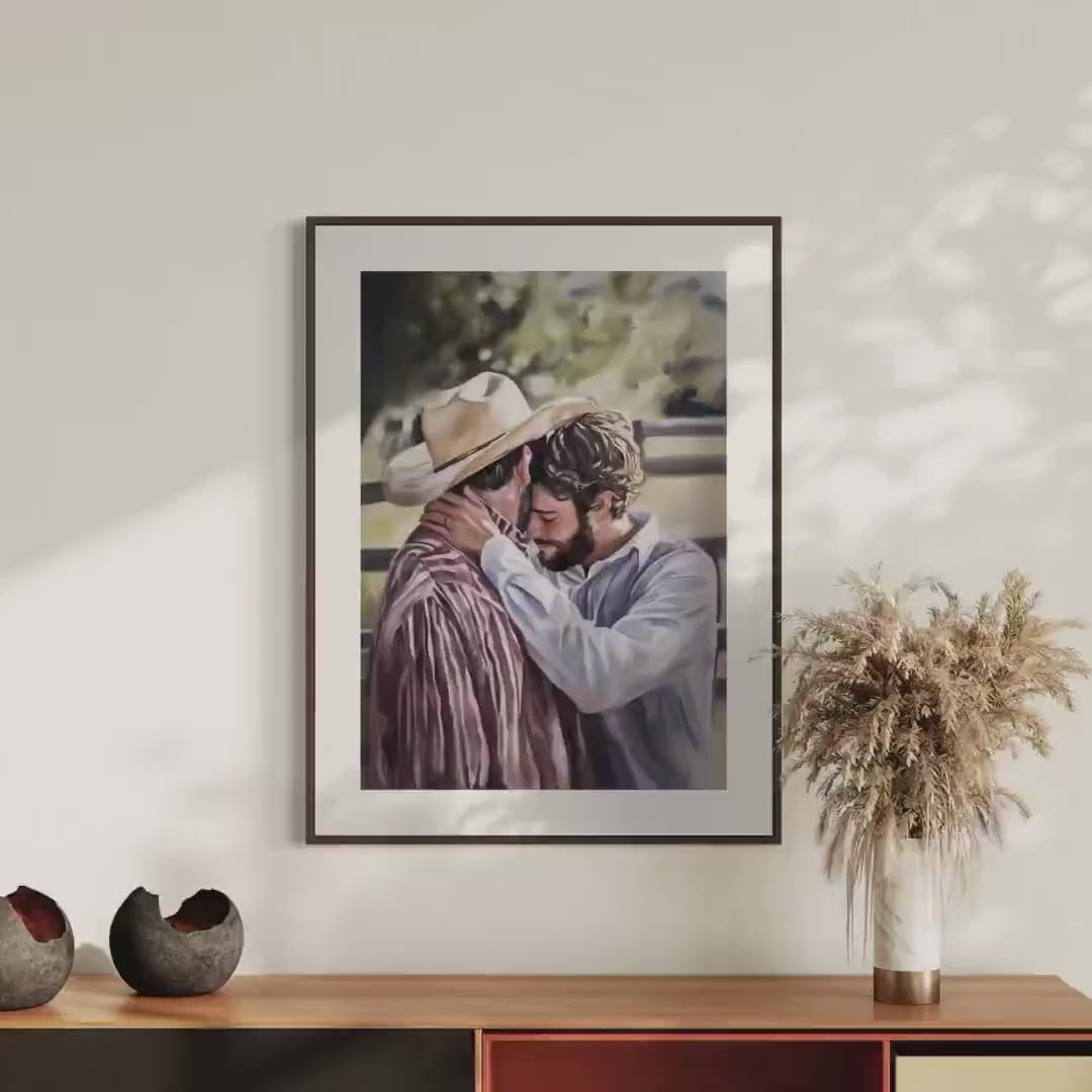 Where Cowboys Cry Softly – Queer Cowboy Watercolour Print | Gay Romance Art | Emotional LGBTQ+ Decor | Unframed Aesthetic Wall Print