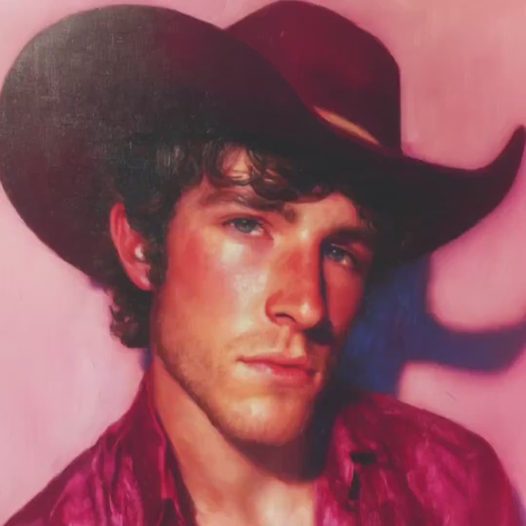 Love Me Tender - Queer Cowboy Art Print | LGBTQ Wall Decor | Pink Western Aesthetic | Framed Ready-to-Hang Premium Matte Poster