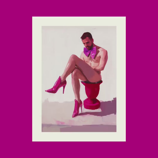 Satin Reflection LGBTQ+ Art Print, Ribbon and Resilience Collection, Bold Fuchsia Heels & Bowtie, Queer Empowerment Wall Decor