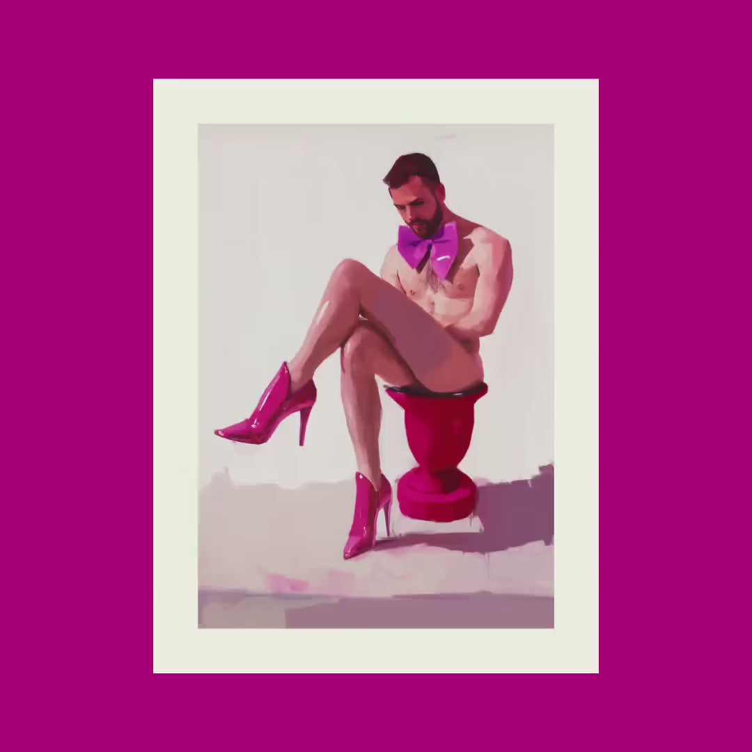 Satin Reflection LGBTQ+ Art Print, Ribbon and Resilience Collection, Bold Fuchsia Heels & Bowtie, Queer Empowerment Wall Decor
