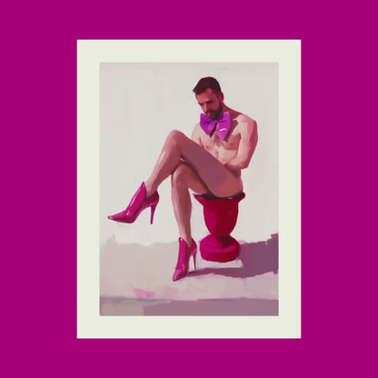 Satin Reflection LGBTQ+ Art Print, Ribbon and Resilience Collection, Bold Fuchsia Heels & Bowtie, Queer Empowerment Wall Decor
